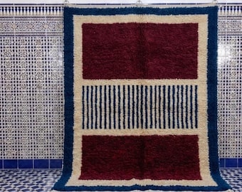 Alfombra bereber de lana hecha a mano: Alfombra llamativa marroquí bohemia con diseño geométrico colorido, tamaño personalizado.