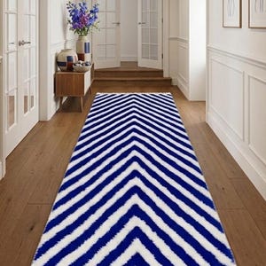 Handmade Moroccan Runner Rug – Colorful blue white Berber  rug Home Decor