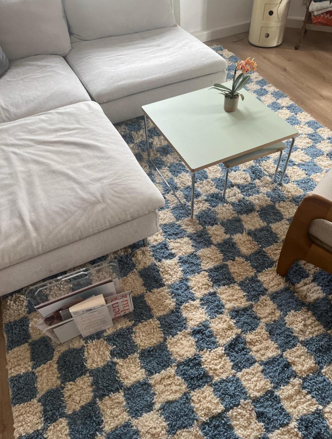 Checkered Light Blue Wool Runner Rug - Handmade Moroccan Berber - Etsy