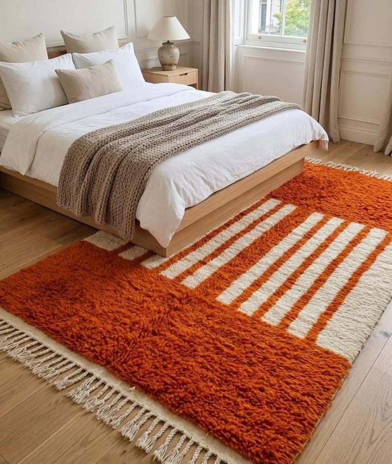 Patterned Wool Runner Rugs Handmade Moroccan Wool Runner, Orange Geometric Design, Custom Size ...