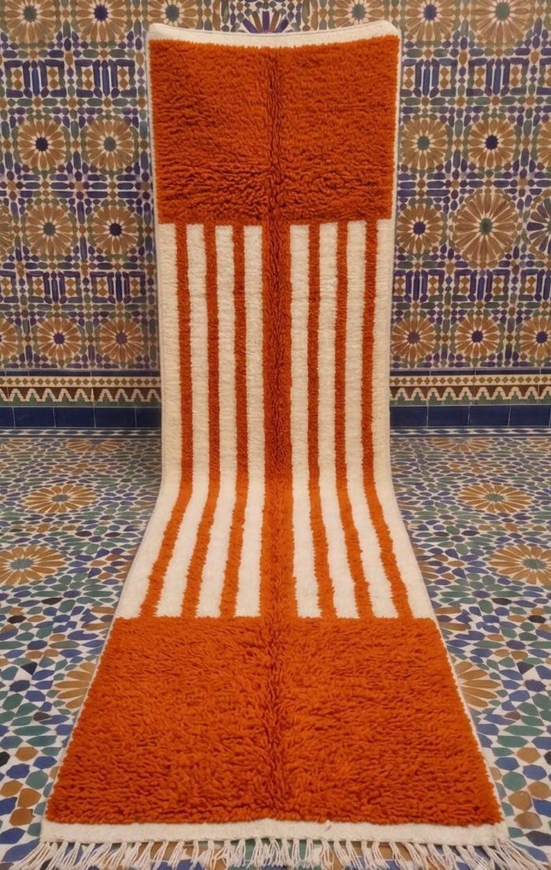 Patterned Wool Runner Rugs Handmade Moroccan Wool Runner, Orange Geometric Design, Custom Size ...