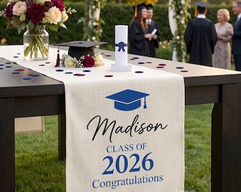 Custom Graduation Table Runner, College Grad Sign, Class of 2026, Personalized Graduation Party Table Decor, Graduation Tapestry