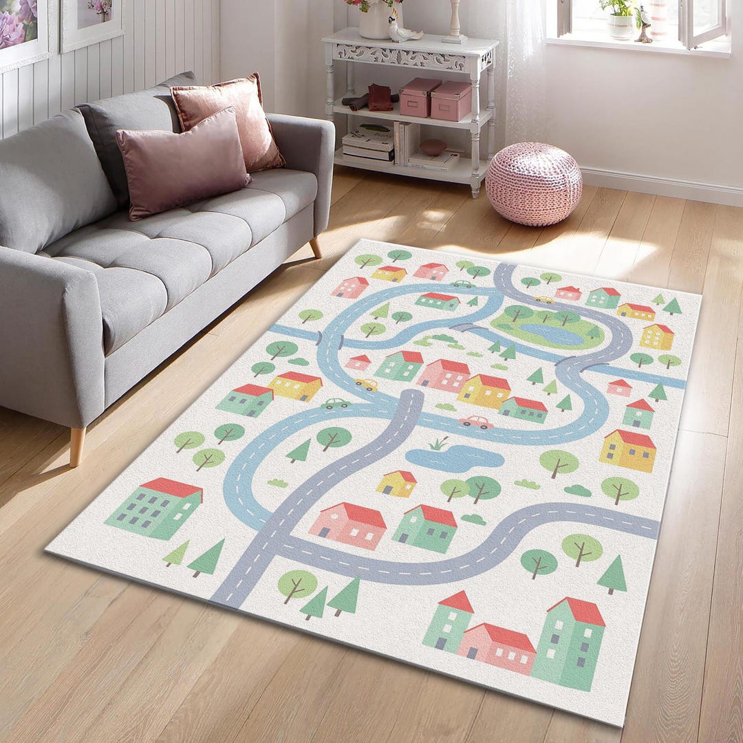 City Road Kids Play Rug, Car Road Nursery Rug, Traffic Activity Rug ...