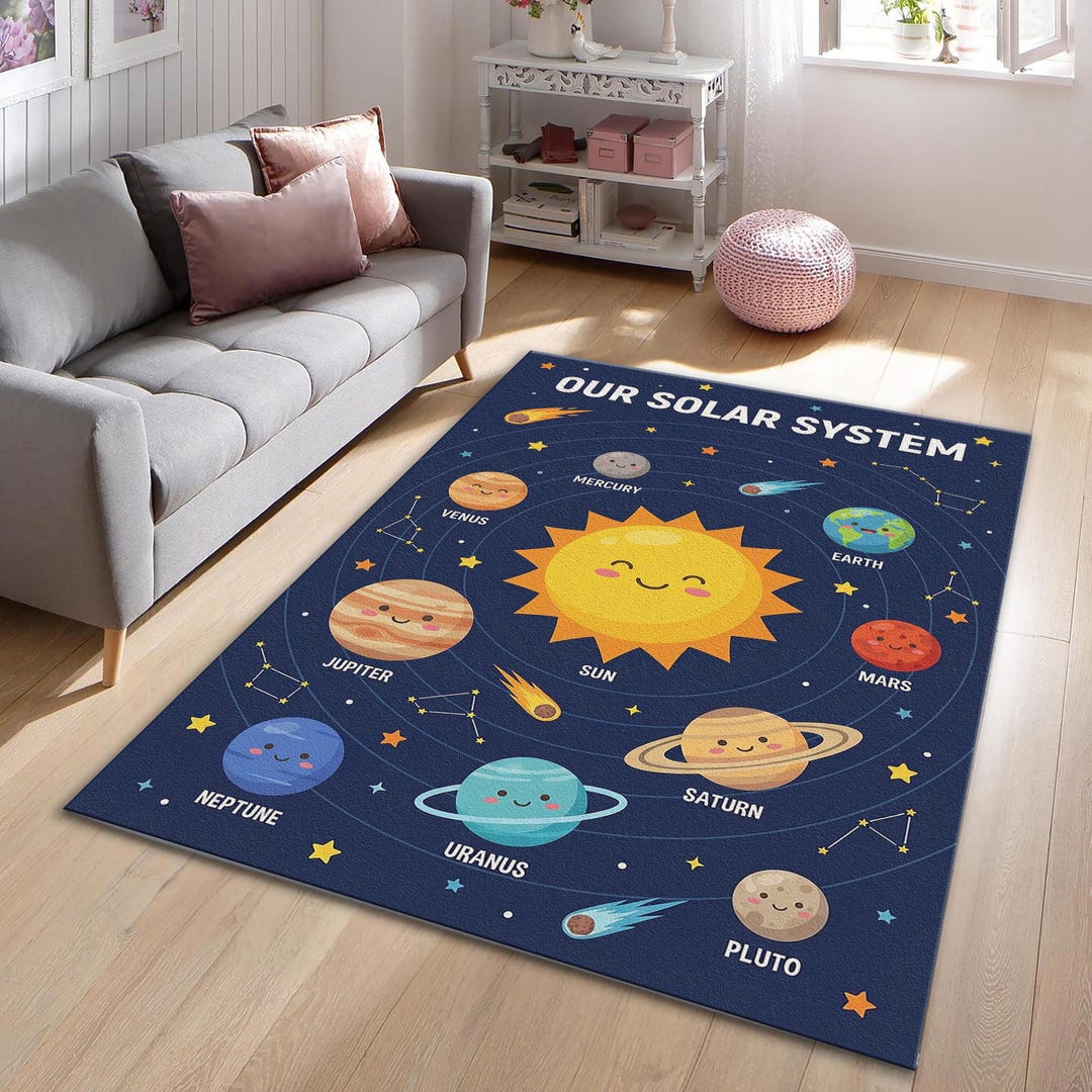 Solar Systen Rug Solar System Rug for Kids, Space Nursery Decor, Educational Planet Area ...