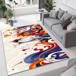 Exotic Tiger Area Rug, Floral Tiger Rug, Tiger Themed Rug, Tiger Rug, Tiger Design Carpet,Colorful Rug,Abstract Printed,Home Design,Area Rug