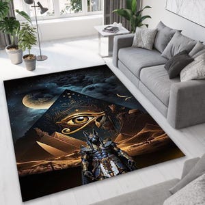 Anubis Rug, Mystic Rug, Design Rug, Anubis Embroidered Modern Home Carpet, Mythological Rug, Living Room Rug, Culture Rug, Egypt Themed Rug