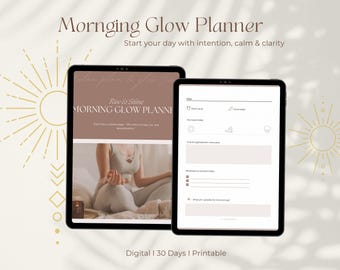 Planificador Morning Glow – Diario matutino digital de 30 días – Rutina consciente – PDF imprimible sin fecha – Autocuidado y gratitud