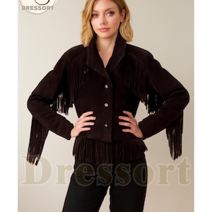 Giacca in pelle scamosciata con frange da donna, giacca vintage western con frange, giacca in pelle da donna, vera pelle scamosciata, giacca western, regali per lei