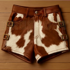 Womens Cowhide Brown Leather Shorts | Handmade Hairs on Hide Leather Shorts for Girls | Western Cowboy Hair Leather Shorts Gift For Her
