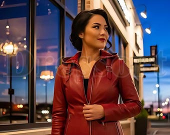 Women's Slim Fit Maroon Leather Biker Jacket with Hood – Trendy Moto Style