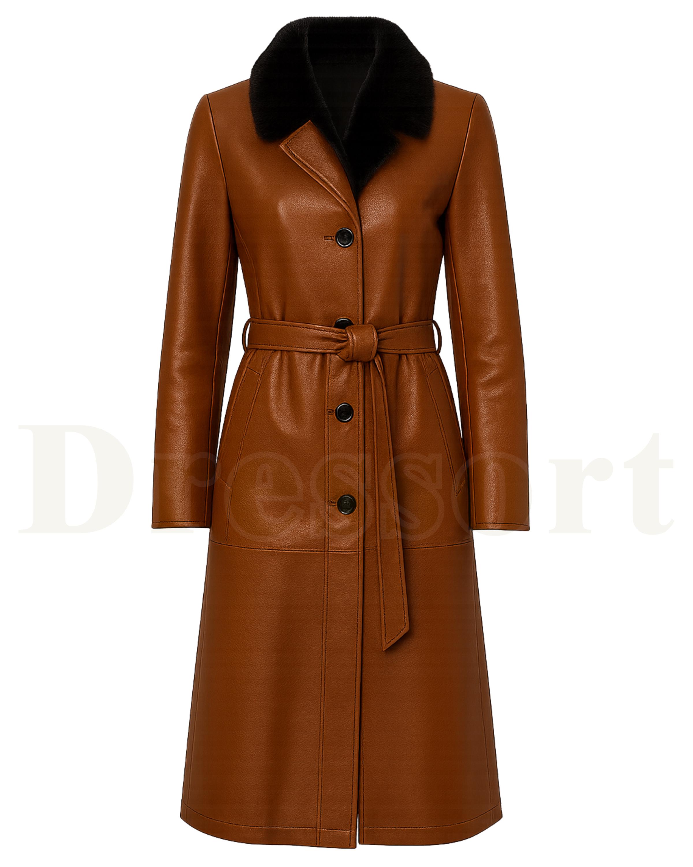 栗色のレザートレンチコート｜ヴィンテージスタイルのシープスキン