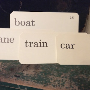 Vintage Flash Card vehicle transportation four car set car train plane boat