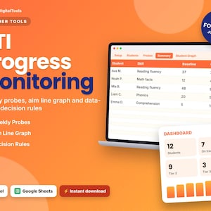 Hoja de cálculo para el seguimiento del progreso de RTI | Rastreador de datos MTSS | Gráfico de línea de objetivos y reglas de decisión | Excel y Google Sheets