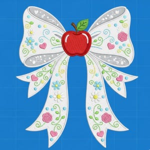 Lace Pink Back to School Embroidery File Coquette Bow Teacher Design Preppy First Day Apple Stitch Pattern for Shirt or Tote Project