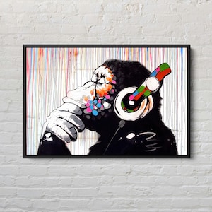 Banksy Monkey Graffiti Canvas Art: Coloured Rain or Thinking Monkey