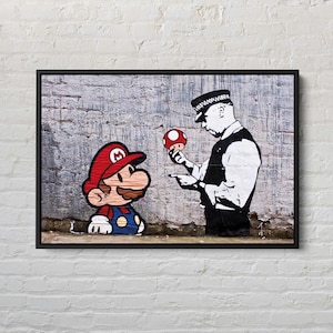 Póster de Super Mario de Banksy, Super Mario Banksy, Arte en lienzo de Banksy, Arte mural de Banksy, Lienzo de grafiti, Decoración de sala de juegos, Lienzo de Super Mario