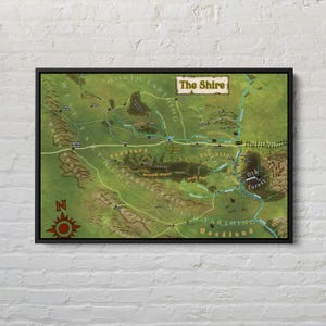 Map of Shire Poster Print, Middle World Map Poster, Midlle Earth Map Canvas, Best Fantasy Map, Cartography Art, Lord in Search of The Ring