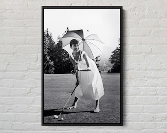 Audrey Hepburn Golfing Vintage Photograph | Digital Art Download