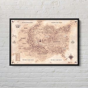 The Wonderful Wizard of Oz Map Canvas, Dorothy and the Wizard in Oz Map, The Land of Oz Map Print, Vintage Map, Fantasy Map Poster