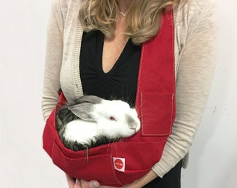 Luxury Small Pet Sling with Plush Faux Fur, Bunny Sling, Pet Travel Carrier, Cat sling, Pet Travel, Pet tote, Pet Pouch, Dark Red