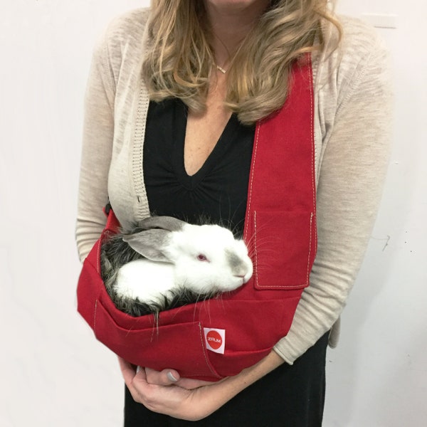 Luxury Small Pet Sling with Plush Faux Fur, Bunny Sling, Pet Travel Carrier, Cat sling, Pet Travel, Pet tote, Pet Pouch, Dark Red