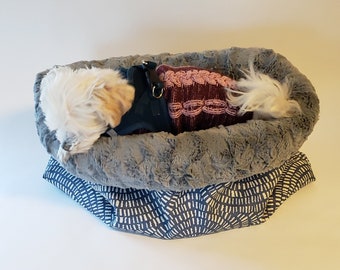 Cuddle cave | cuddle sack | dog bed | snuggle cave | travel bed | anti-anxiety dog bed | anxiety relief | nest bed | blue upholstery