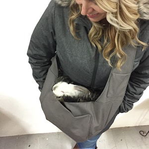 Luxury Small Pet Sling with Plush Faux Fur, Bunny Sling, Pet Travel Carrier, Cat sling, Pet Travel, Pet tote, Pet Pouch, Slate Gray