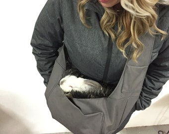 Luxury Small Pet Sling with Plush Faux Fur, Bunny Sling, Pet Travel Carrier, Cat sling, Pet Travel, Pet tote, Pet Pouch, Slate Gray