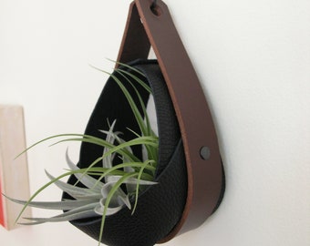 Salvaged Leather Hanging Planter | Airplant vase | Hanging plants | Hanging Planter in Black