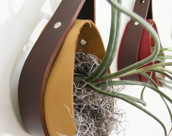 Salvaged Leather Hanging Planter | Airplant vase | Hanging plants | Hanging Planter in Nubuck