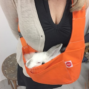 Luxury Small Pet Sling with Plush Faux Fur, Bunny Sling, Pet Travel Carrier, Cat sling, Pet Travel, Pet tote, Pet Pouch, Tangerine Orange