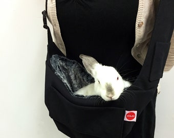 Luxury Small Pet Sling with Plush Faux Fur, Bunny Sling, Pet Travel Carrier, Cat sling, Pet Travel, Pet tote, Pet Pouch, Jet Black