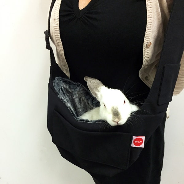 Luxury Small Pet Sling with Plush Faux Fur, Bunny Sling, Pet Travel Carrier, Cat sling, Pet Travel, Pet tote, Pet Pouch, Jet Black