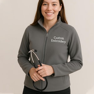 Custom Embroidered Fleece Jacket, Custom Nurse Logo Fleece Zip Up Jacket, Personalized Monogrammed Port Authority Jacket, Social Worker Gift