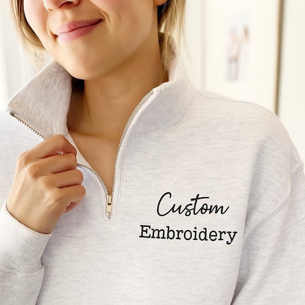 Customized Unisex Quarter Zip Sweatshirt, Custom Text Embroidered Quarter Zip, Personalized Name Monogram Pullover, Sorority Nursing Gifts