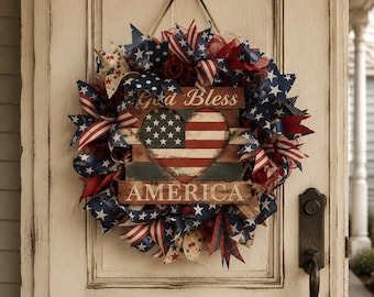 4th of July Front Door Wreath | USA 250th Anniversary Door Hanger | Floral USA Flag Door Hanger | Independence Day Decor | Memorial Day Gift