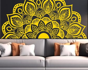 Half Mandala Wall Art Sticker – Boho Bedhead/Over Sofa, Removable Vinyl