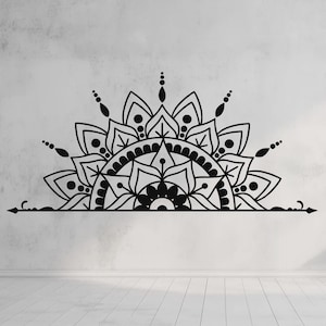 Boho Mandala Half Wall Sticker – Vinyl Removable Decal for Bedroom, Living Room, Meditation Decor, Yoga Room, Bohemian Art, Easy Peel