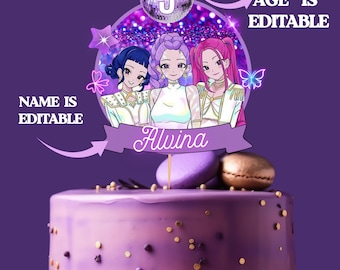 Editable Kpop Demon Hunters Birthday PNG | Demon Hunters Birthday Cake Topper | Huntrix Kpop Birthday Toppers | Huntrix Party Decoration