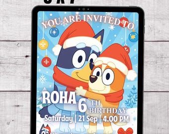 Editable Bluey Birthday Invitation | Blue Dog Birthday Invite | Bluey Birthday Invitation | Editable Canva Template for Kid | Blue Dog Theme