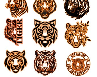 Tiger Head SVG Bundle: Tiger Face SVG PNG Cricut Silhouette Cut Files, Animal Lover Designs