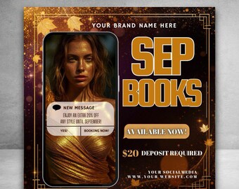 September Booking Flyer | Autumn Glam Canva Template | Beauty Business Promotion | Fall Sale Wig Install, or Photo Ad | Digital Download