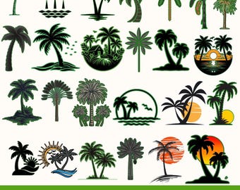 Palm Tree SVG Bundle 25 Designs: Tropical Summer Vibes PNG EPS Jpg Cricut Cut Files