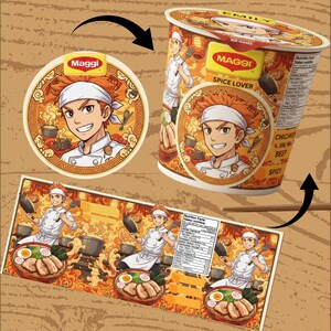 Plantilla para envoltorio de taza de sopa de fideos ramen con sabor a pollo instantáneo, Cricut, Silhouette / Clip art PNG