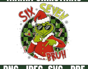Funny Six Seven Meme PNG, Viral 6 7 Bruh Christmas Png, Green Mean Guy Holiday | Six Seven Meme Christmas Green Guy