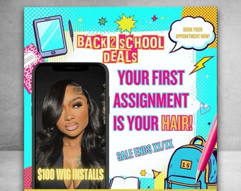 Back to School Hair Sale Flyer | Editable Canva Wig Install Flyer | Beauty Service Promotion Template | Digital Download