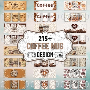 Puede incluir: Una colección digital de más de 215 diseños para tazas de café con patrones en marrón y blanco, motivos de granos de café y textos como Coffee Break, Coffee Is My Love Language y No Coffee No Work, en tamaños de 11 oz y 15 oz.
