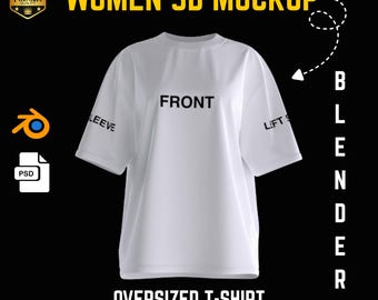 Frauen Oversized T-Shirt 3D Mockup | PSD & Blender Datei