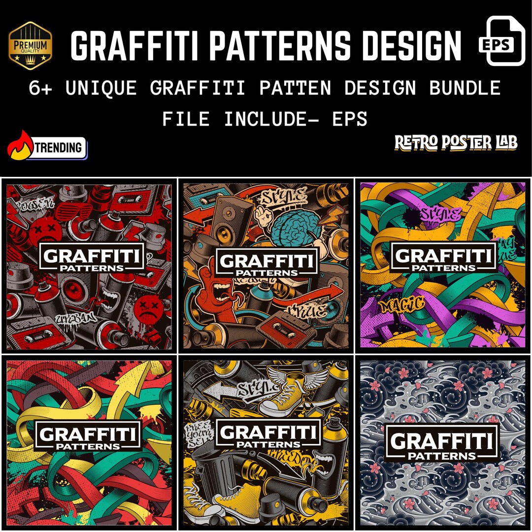 Grapfiti Design Pattern Graffiti Pattern Bundle | Urban Streetwear Seamless Backgrounds (EPS ...