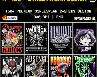 160+ Streetwear T-Shirt Design Bündel PNG | POD Bereit Grafiken